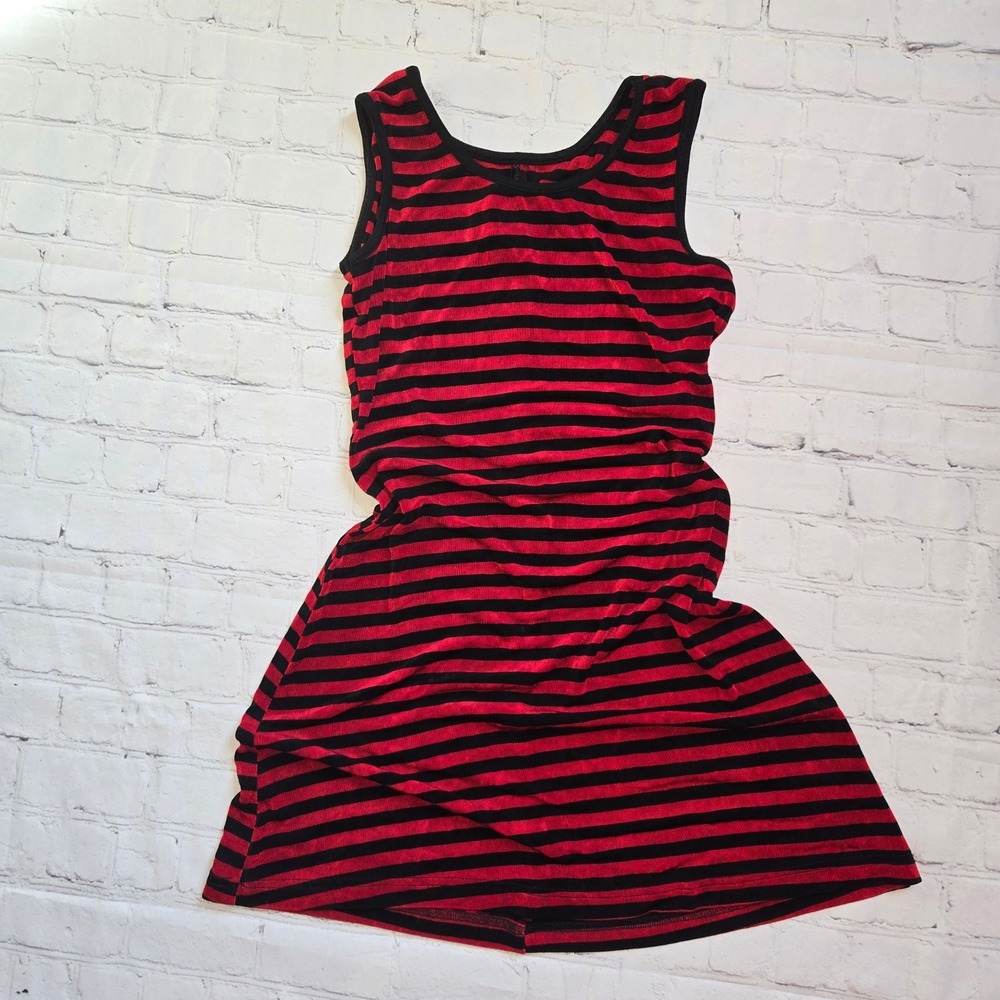 American Vintage Possessed Red Black Stripe Slinky Dress 90s Y2K Emo Punk Goth M